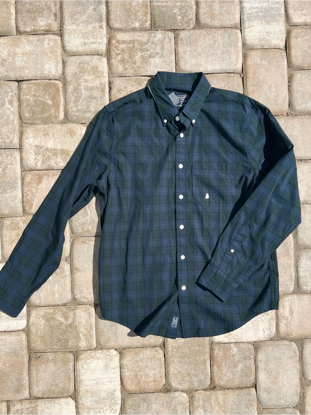 NWT ABERCROMBIE Men's Button-Down Plaid Shirt - Dark Green/Navy